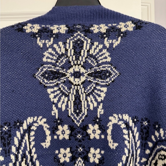 Paisley navy/violet and Cream Patterned Cardigan - Picture 2 of 6